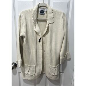 Storybook Knits Vtg Crochet Lush Cottagecore Scalloped Collar Cardigan Sweater